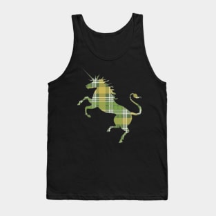 Scottish Green, White and Yellow Tartan Rearing Unicorn Silhouette Tank Top